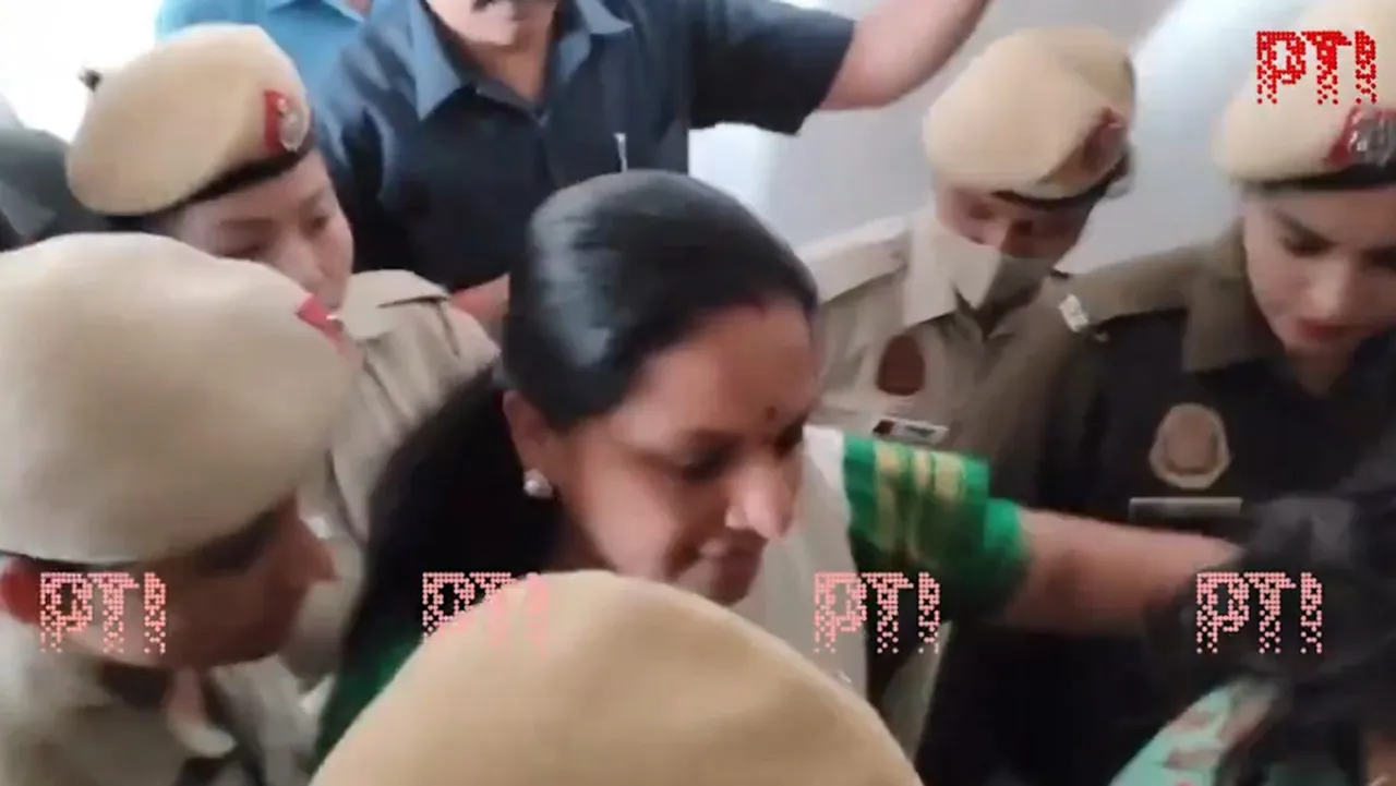 Delhi excise policy case: BRS leader K Kavitha brought to Rouse Avenue Court in Delhi.