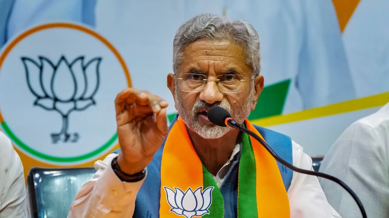 Union Minister and BJP leader S Jaishankar speaks during a press meet at BJP office ahead of Lok Sabha election, in Bengaluru, Monday, April 15, 2024