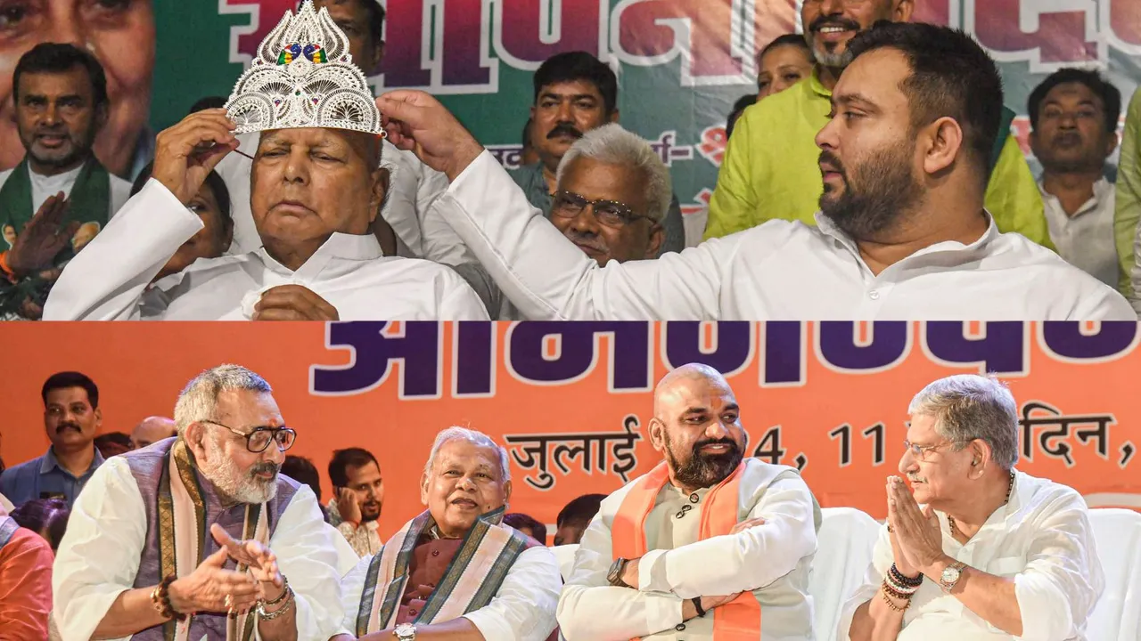 Bihar's ruling NDA and the principal opposition party RJD meeting in Patna