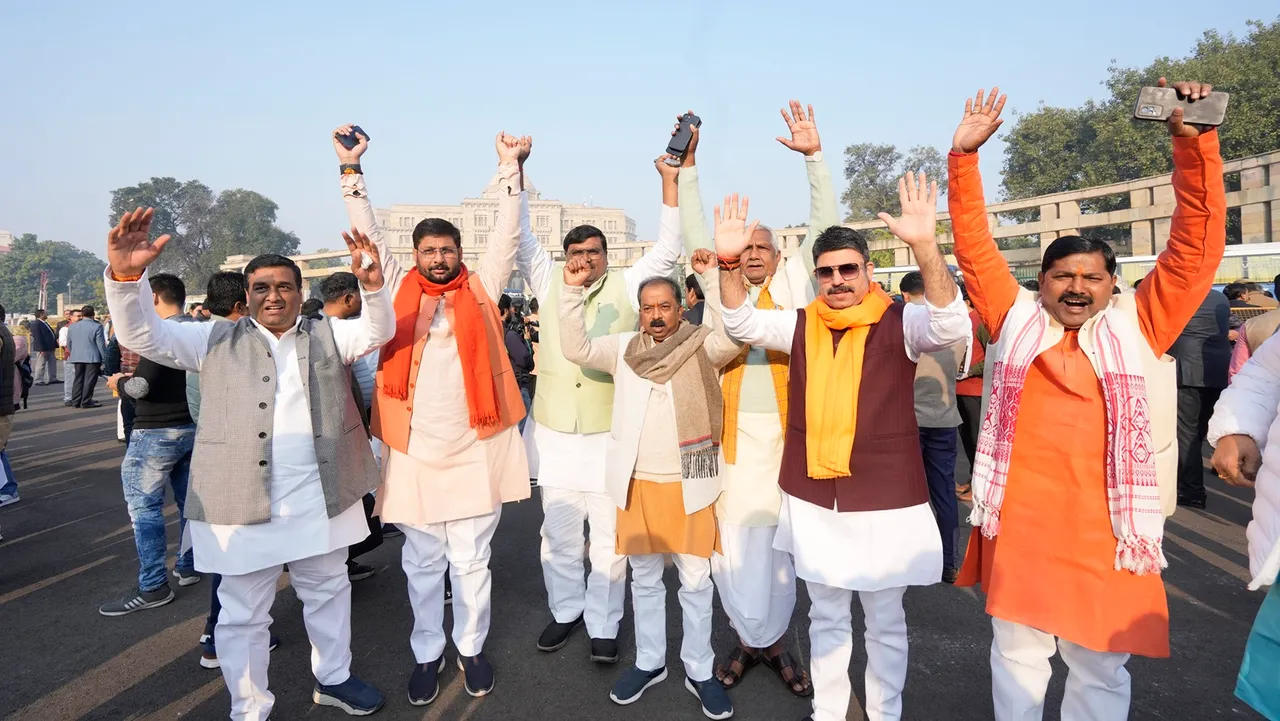 Uttar Pradesh legislators leave for Ayodhya to visit the Ram temple, in Lucknow