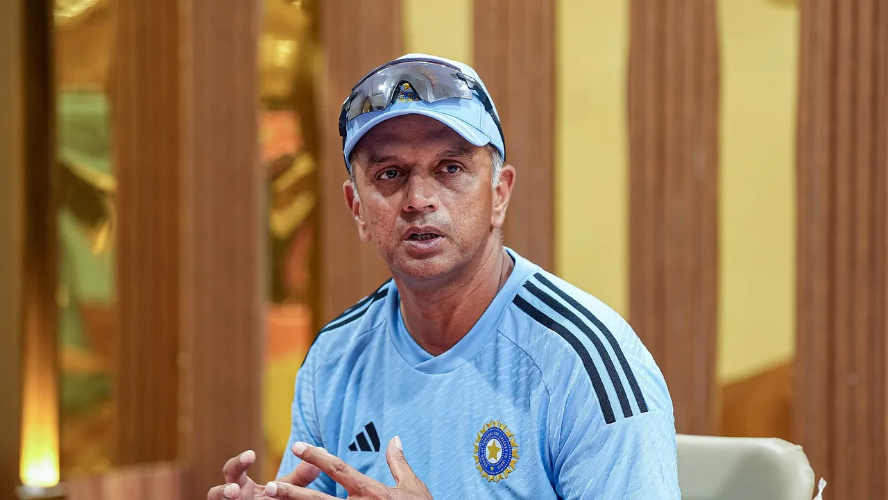 Indian cricket team's head coach Rahul Dravid addresses a press conference ahead of Asia Cup 2023, in Bengaluru