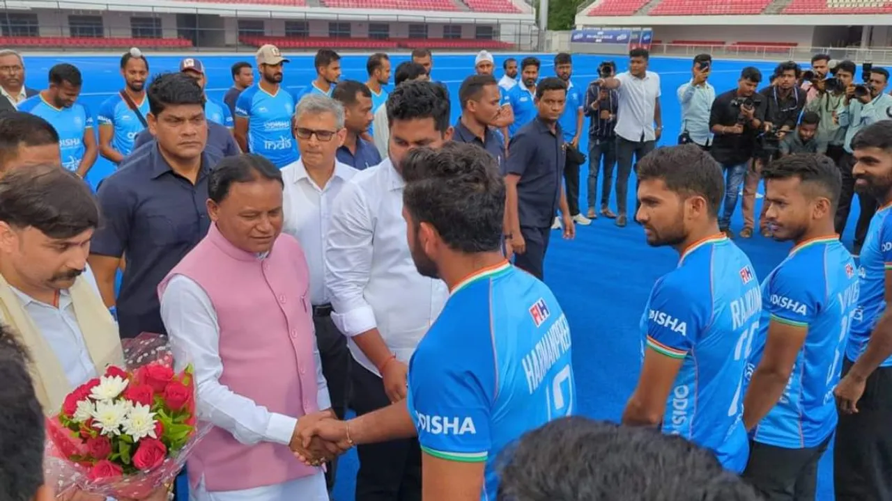 Odisha CM Mohan Charan Majhi welcomed the Indian Men's Hockey team at Kalinga Stadium.