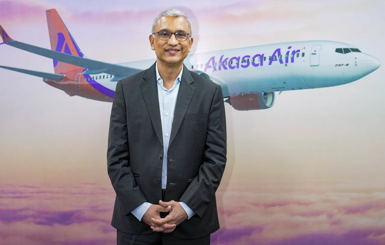 Akasa Air CEO Vinay Dube poses for a photo at his office, in Mumbai