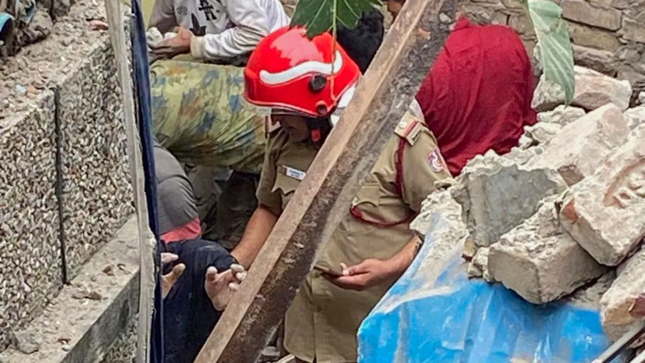 Rescue work underway after a house collapsed in Bapa Nagar area, in New Delhi, Wednesday, Sept. 18, 2024.