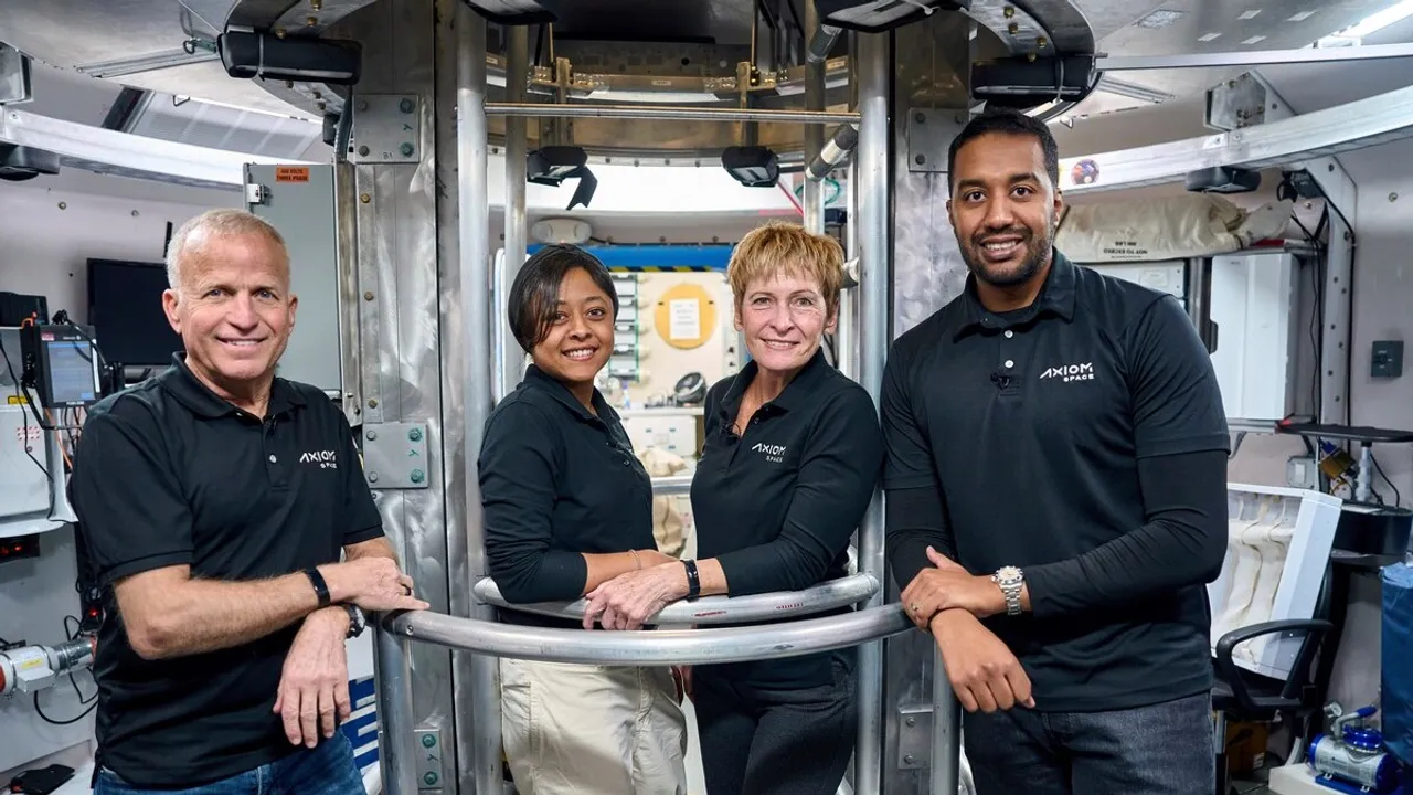 The crew of the Axiom-2 mission, from left: John Shoffner, Rayyanah Barnawi, Peggy Whitson and Ali Alqarni