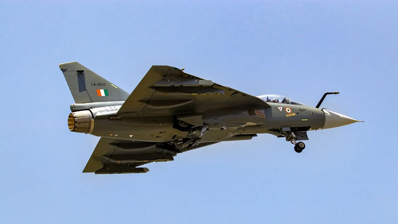 The first Aircraft LA5033 of the Tejas Mk1A Aircraft series after taking off from HAL facility in Bengaluru