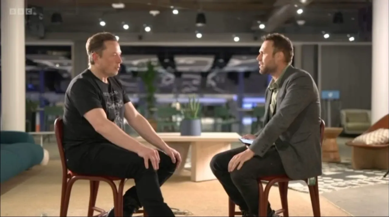 Elon Musk being interviewed by BBC reporter James Clayton