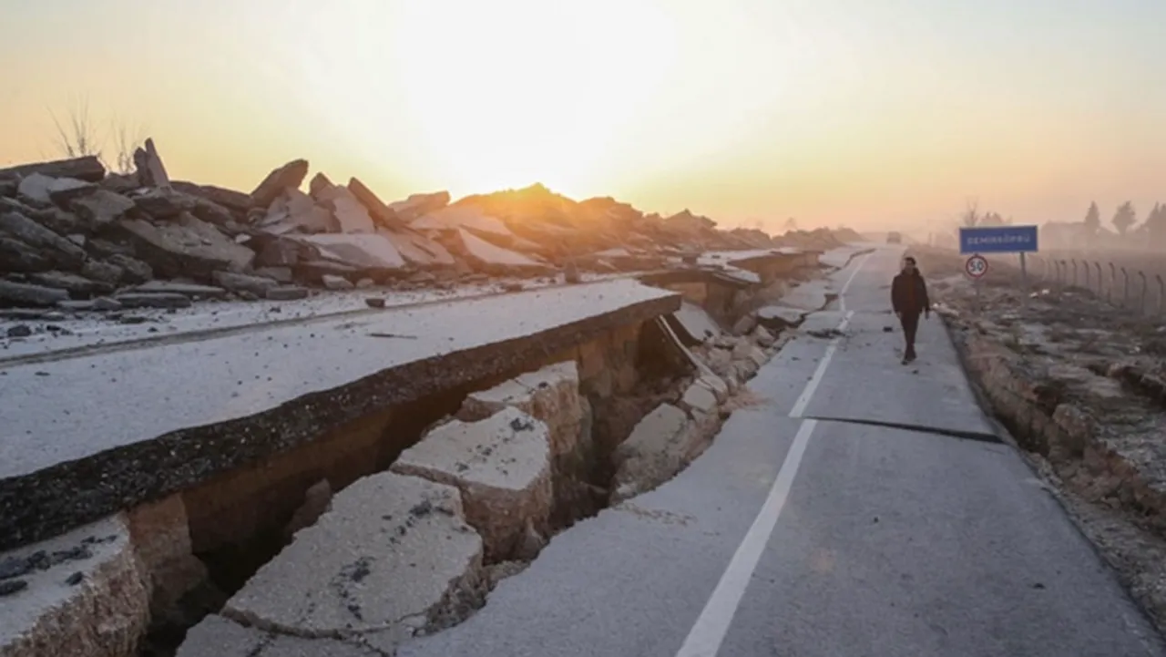 A damaged road in Turkey earthquake