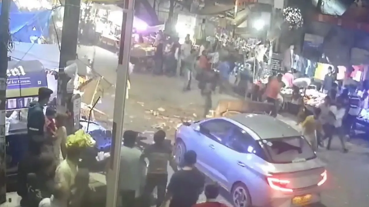 A speeding car ploughs into people at a local market, in the Ghazipur area of east Delhi