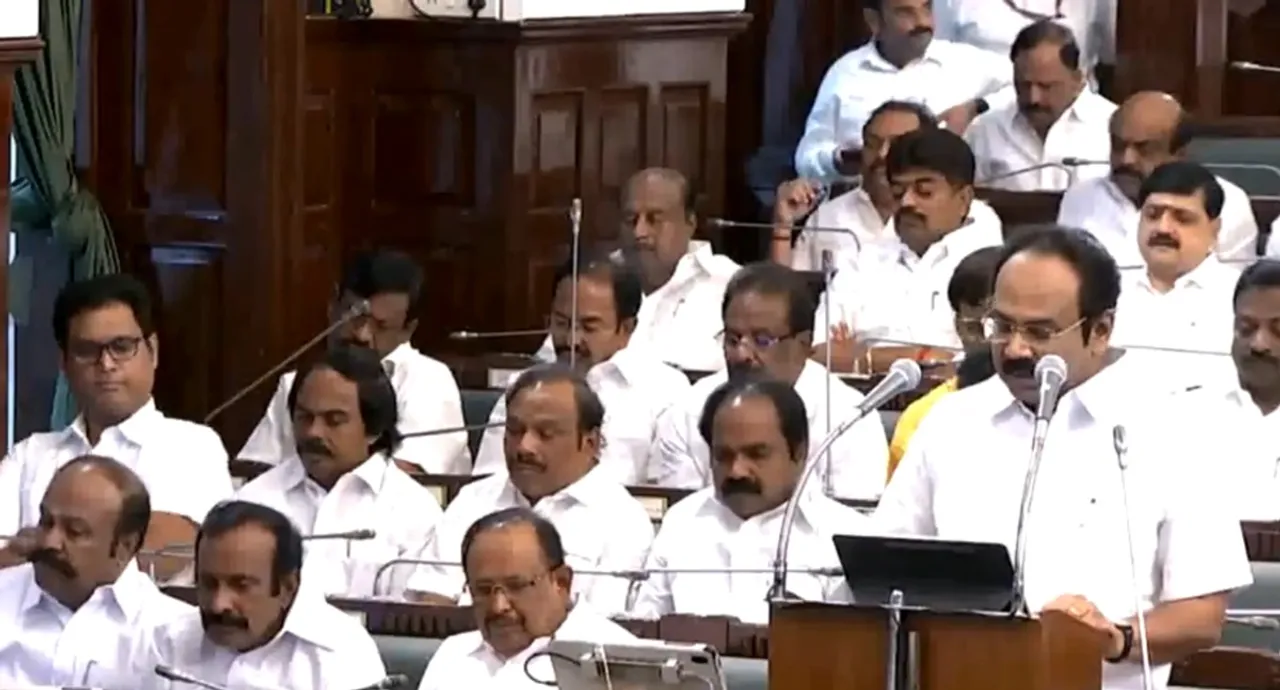Tamil Nadu Finance Minister Thangam Thennarasu tables budget in the Assembly.