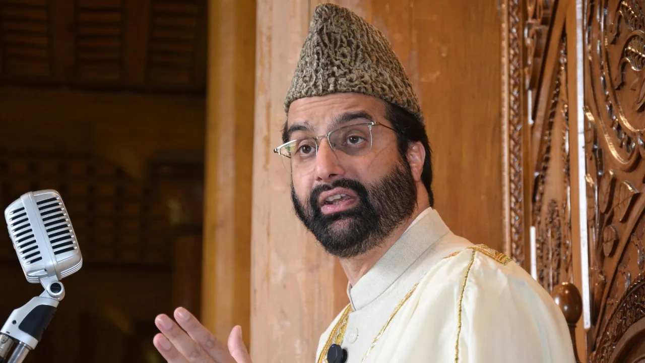 Chairman of Moderate faction of Hurriyat Conference Mirwaiz Umar Farooq speaks to Muslim devotees at the historic Jamia Masjid after he was released from the house detention, in Srinagar, Friday, June 14, 2024.