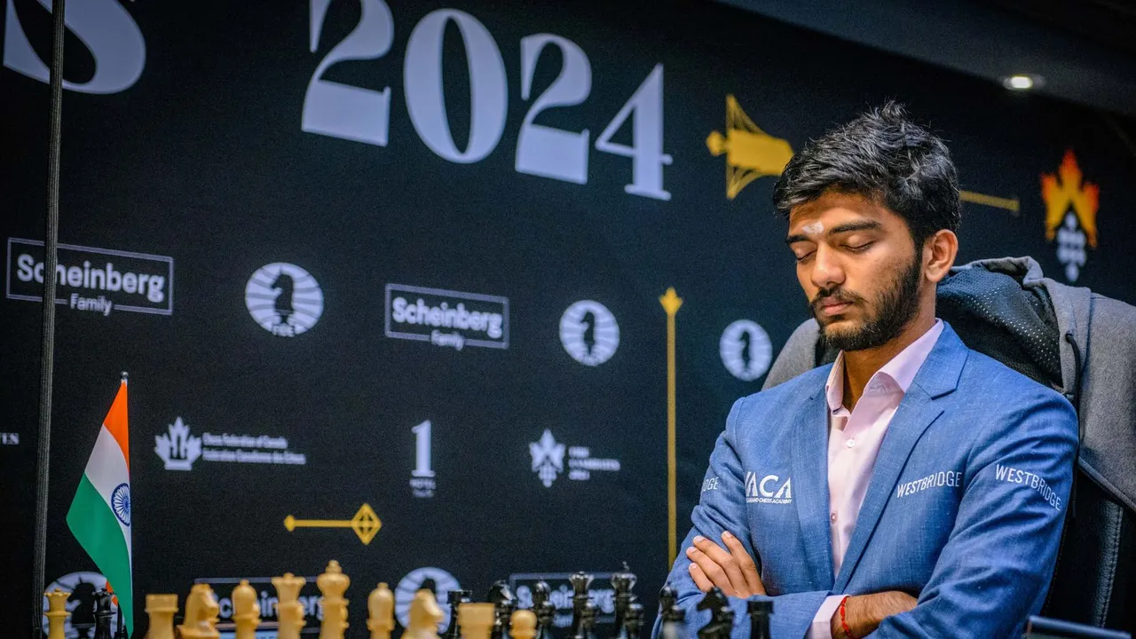 Indian GM D Gukesh during a match at the FIDE Candidates 2024 chess tournament, in Toronto, Canada