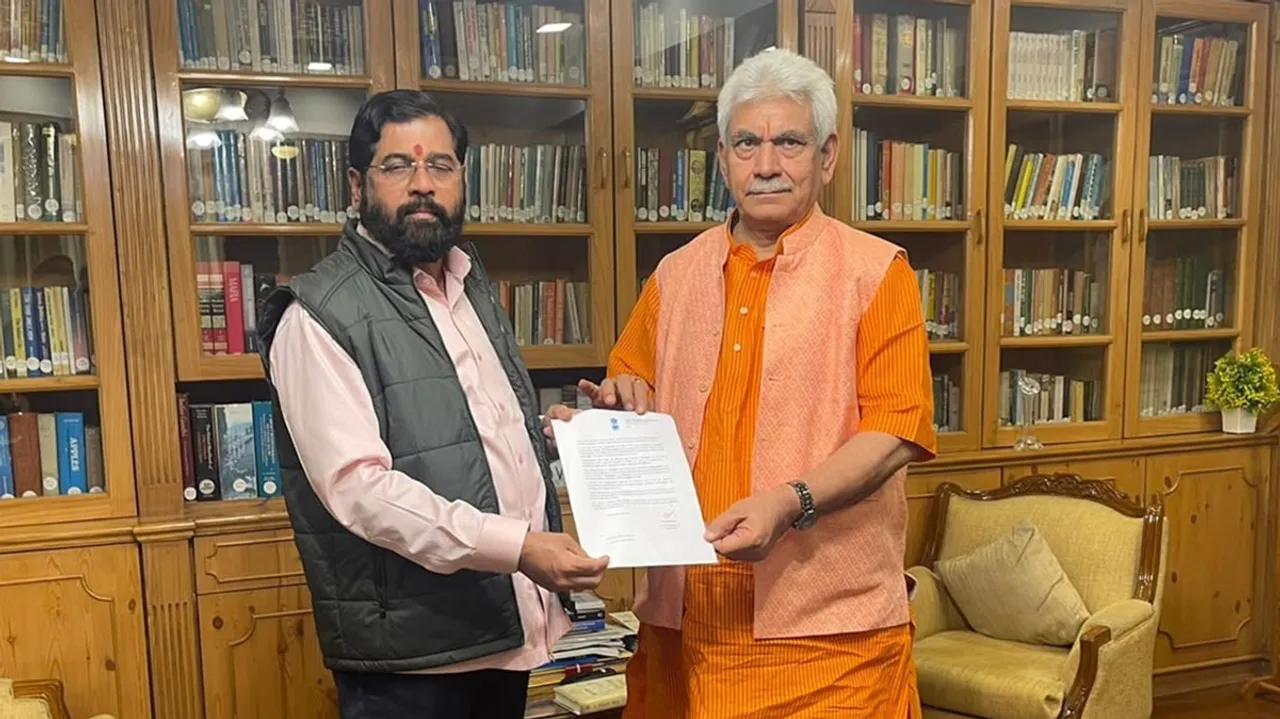 Eknath Shinde, Chief Minister Maharashtra met JK LG Manoj Sinha and sought a piece of land for a Bhavan in Kashmir. They met in Srinagar on June 11, 2023