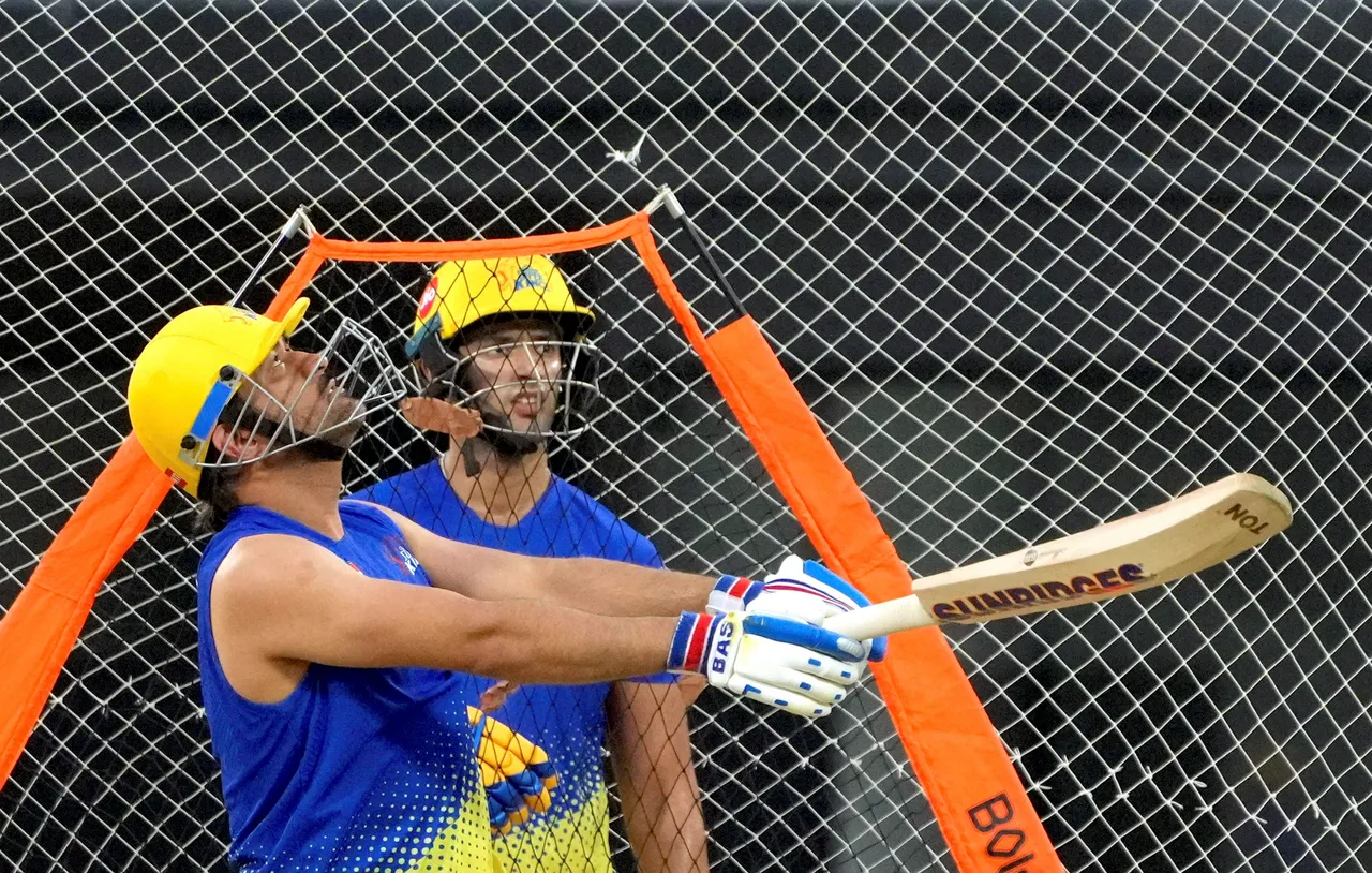 Chennai Super Kings captain MS Dhoni during a practice session