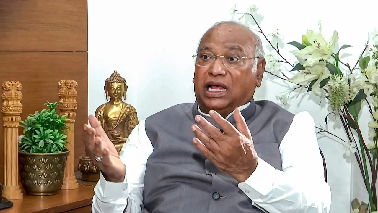 Congress President Mallikarjun Kharge during an interview with PTI, in New Delhi