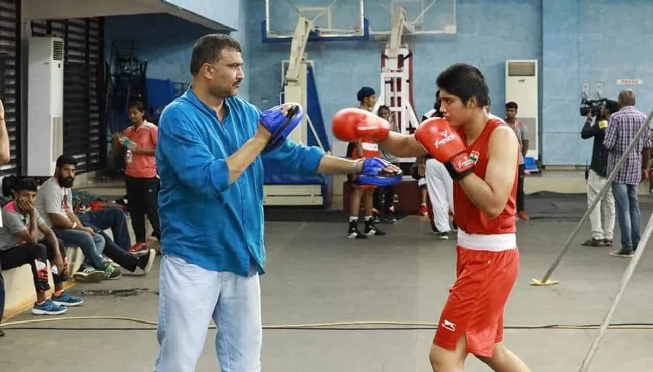 Nupur Sheoran training with her father-cum-coach Sanjay Singh 