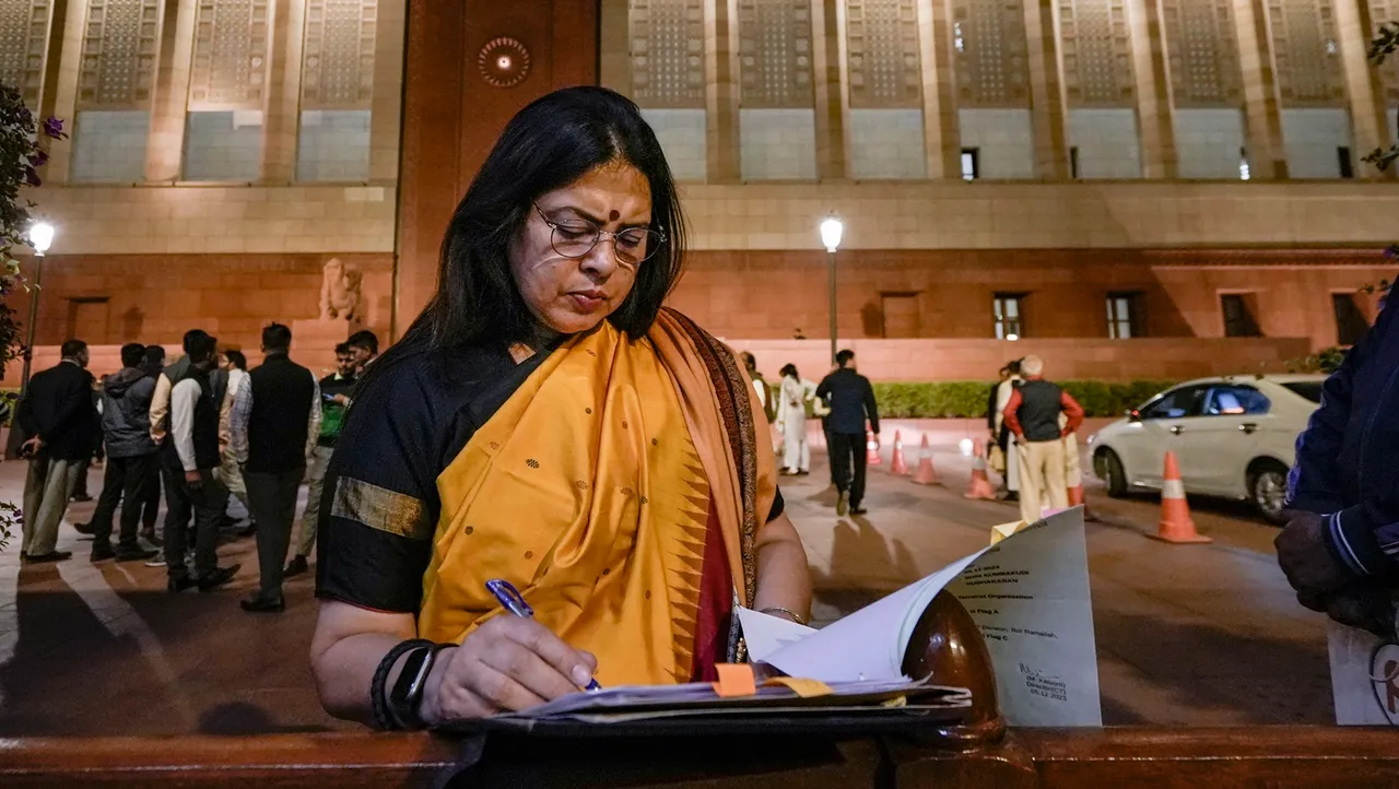 Union Minister Meenakashi Lekhi during the Winter session of Parliament, in New Delhi