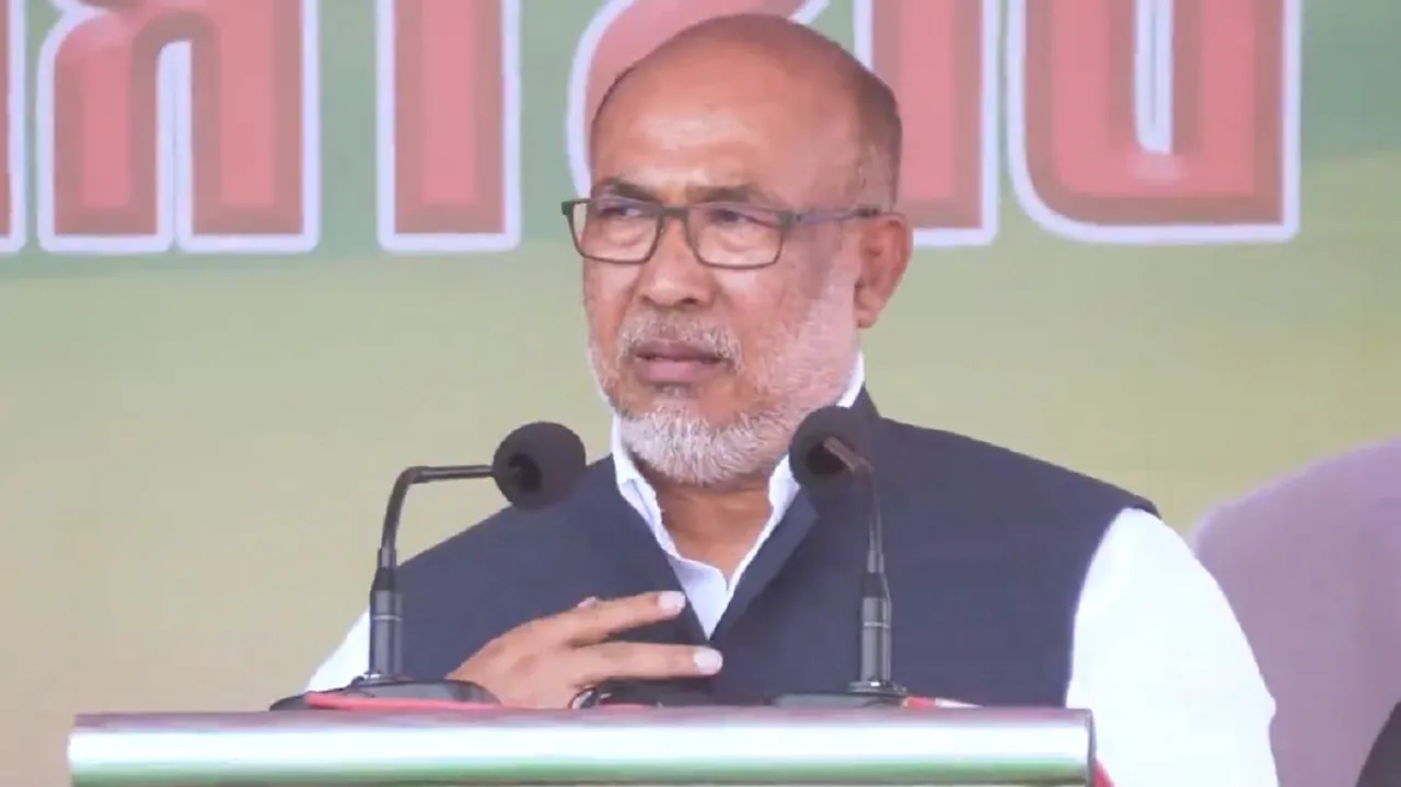Manipur Chief Minister N. Biren Singh addressing the public at a function for the distribution of welfare benefits on Monday