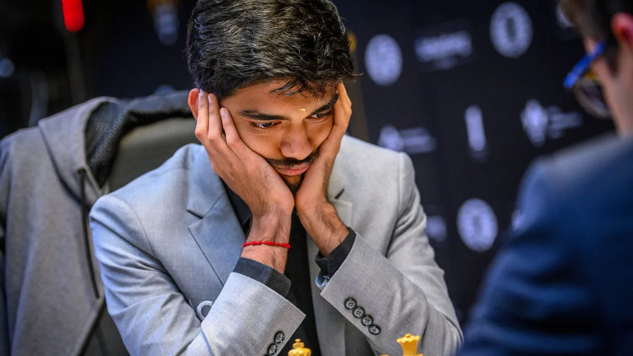 Grandmaster D Gukesh of India during a match against Grandmaster Nijat Abasov of Azerbaijan at the FIDE Candidates 2024 chess tournament, in Toronto, Canada, Tuesday, April 9, 2024