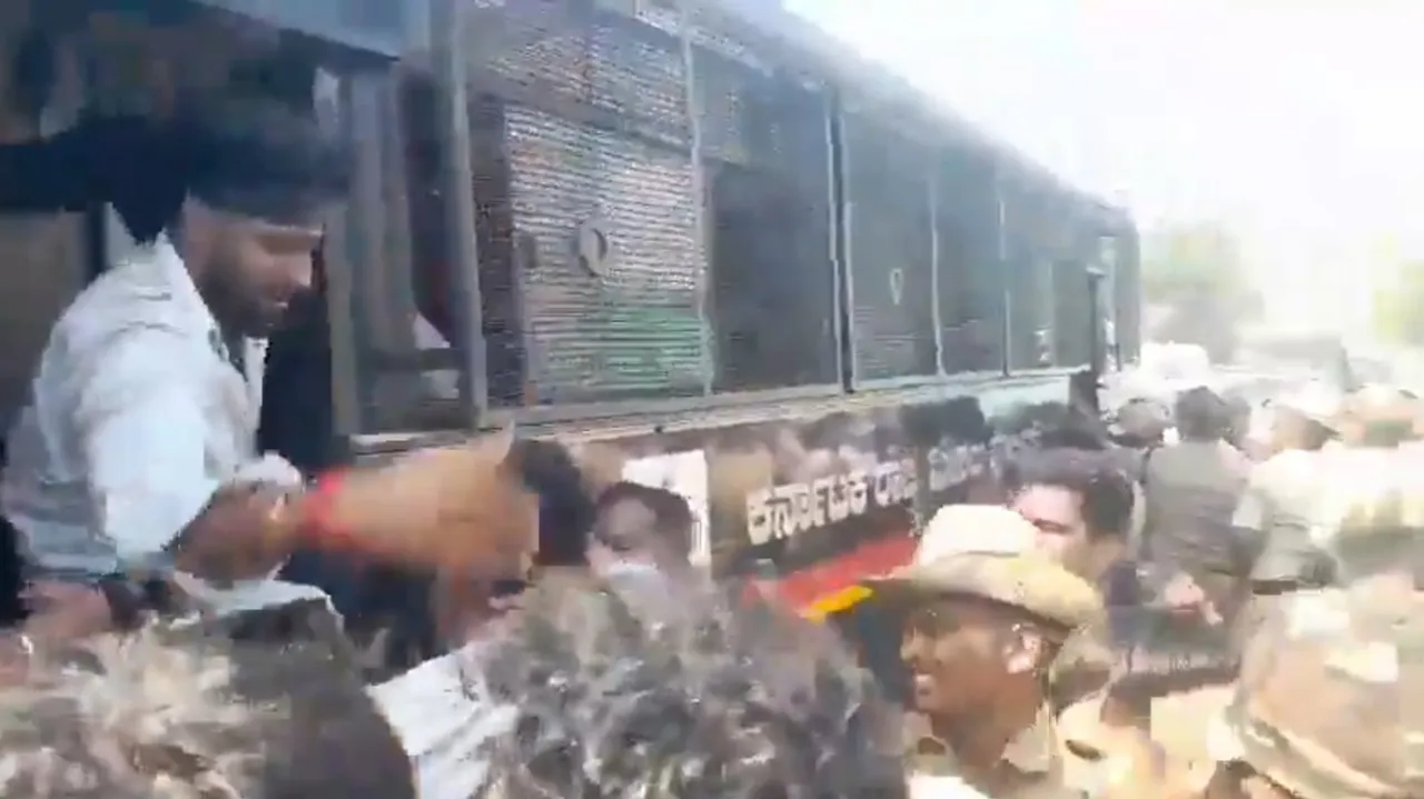 Vishwa Hindu Parishad activists protesting demanding arrest of St Gerosa school teacher Sr Prabha over allegations of hurting Hindu religious sentiments 