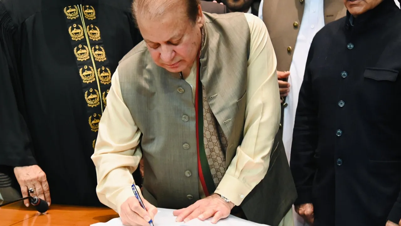 PML-N chief Nawaz Sharif takes oath as a member of the Pakistan parliament, signs the National Assembly register