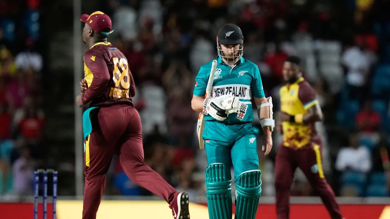 New Zealand's captain Kane Williamson walks from the field after he was dismissed during the men's T20 World Cup cricket match