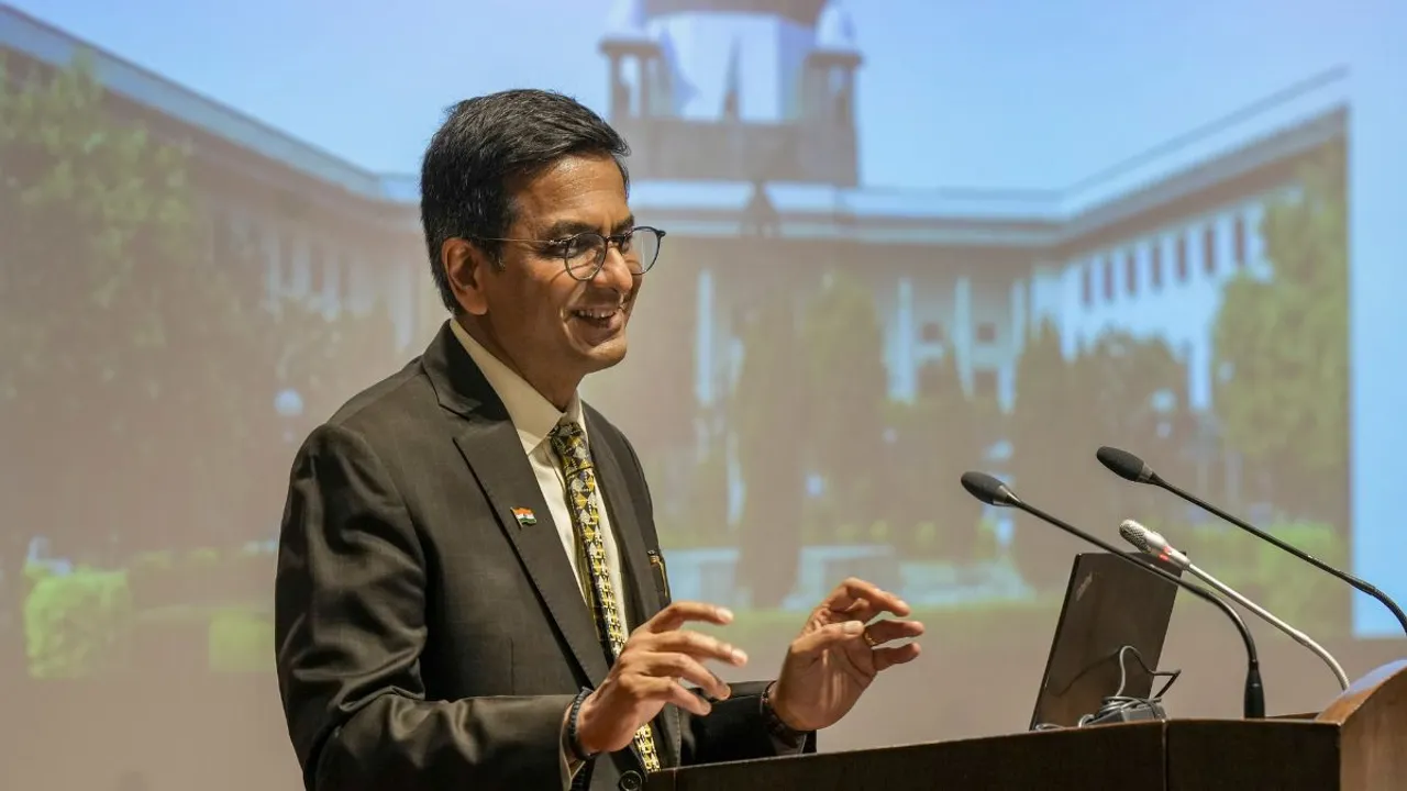 Chief Justice of India D Y Chandrachud addresses at a two-day conference on 'Technology and Judicial Dialogue'