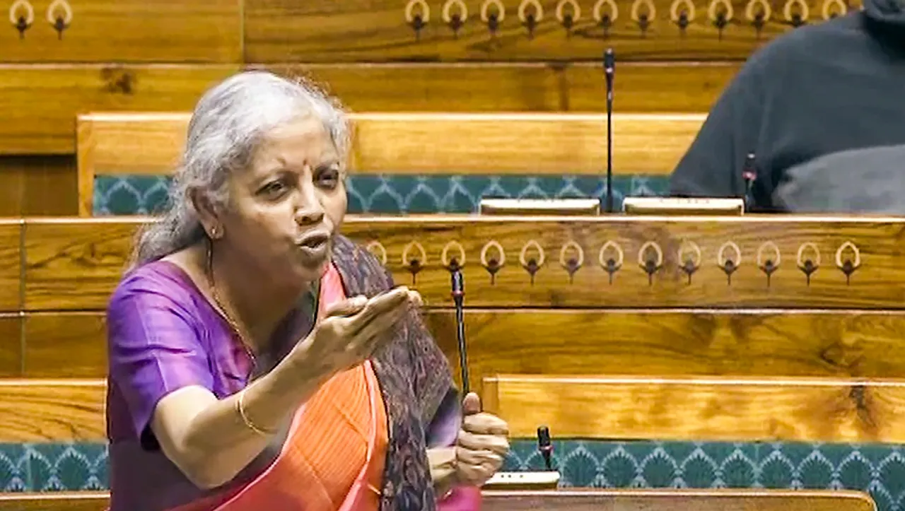 Union Finance Minister Nirmala Sitharaman speaks in the Lok Sabha during the Budget session of Parliament