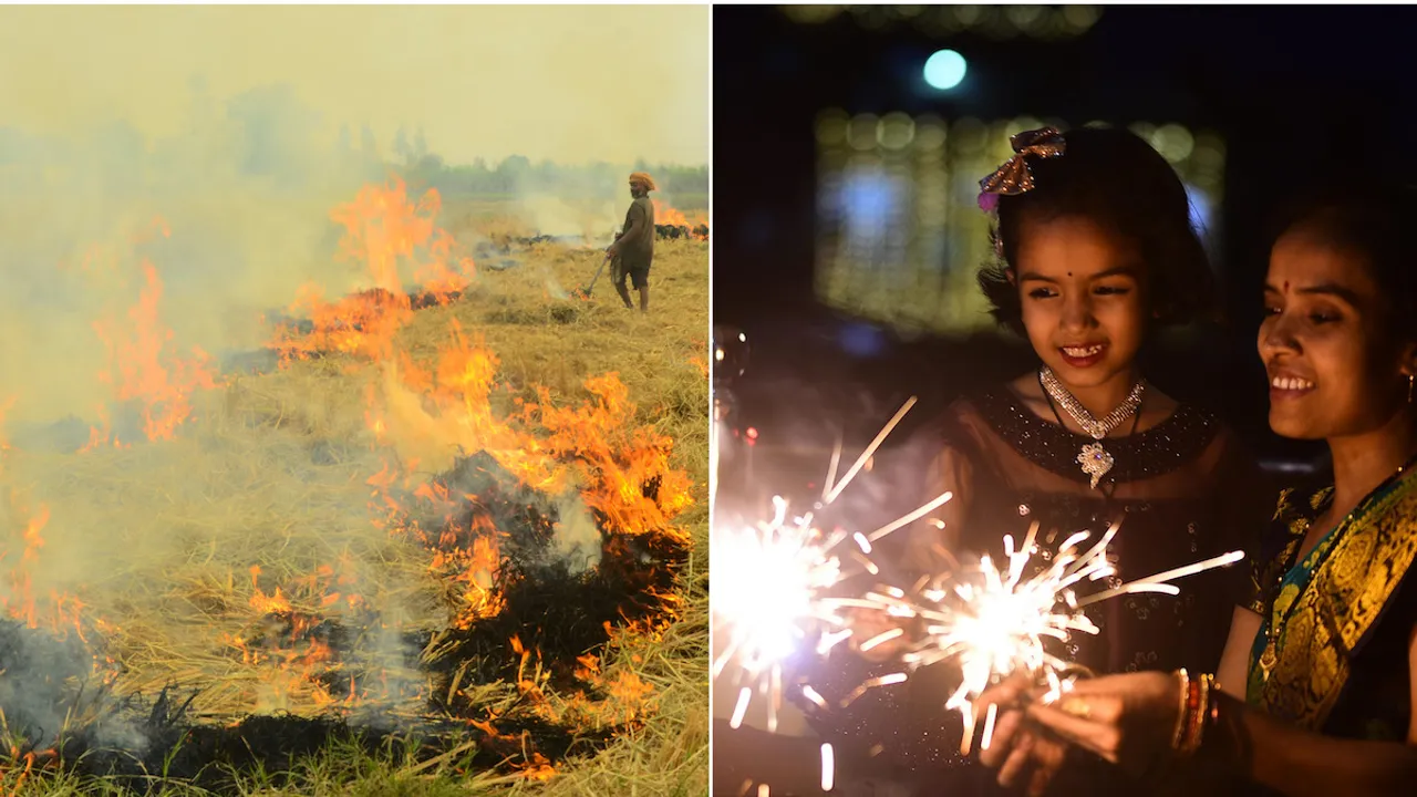Farm fires firecrackers diwali