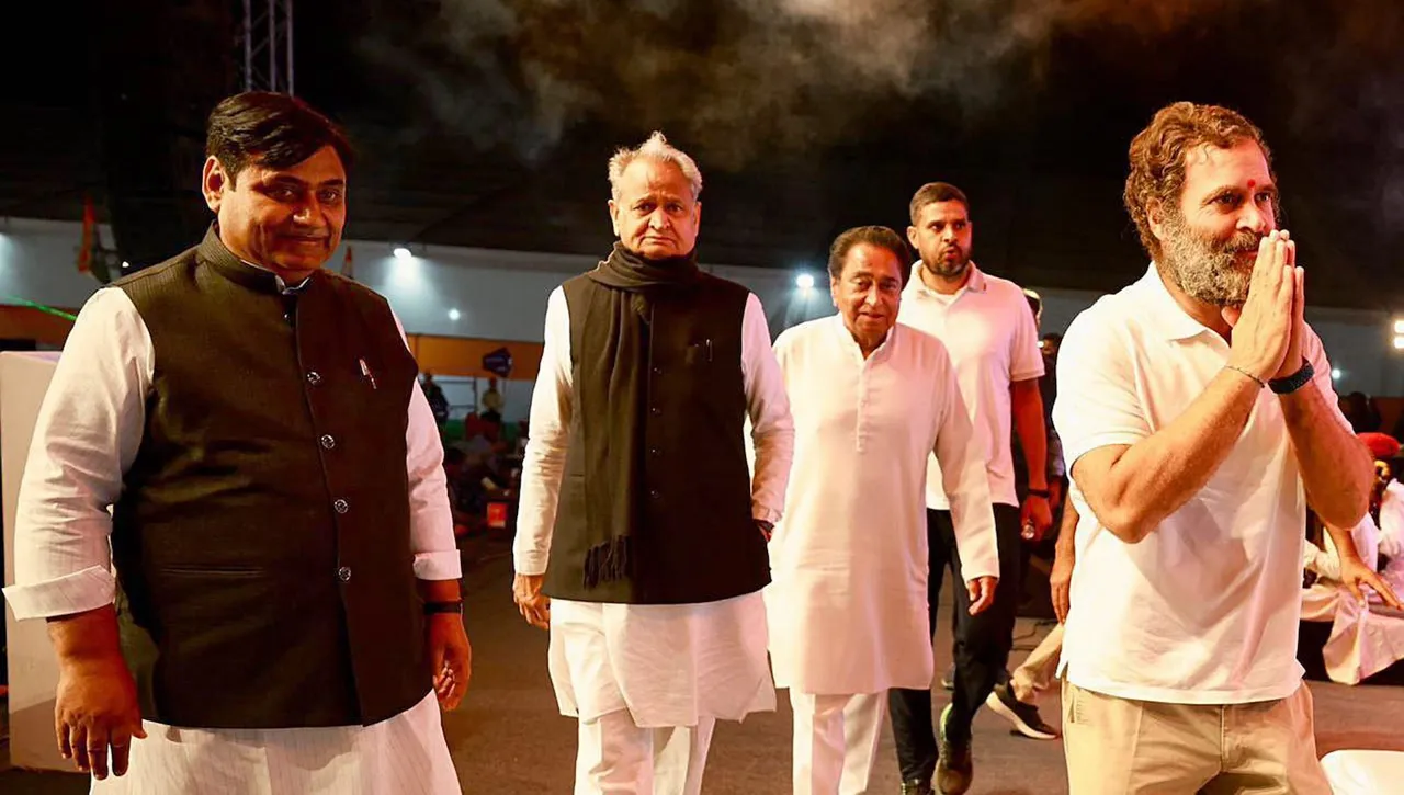 Rahul Gandhi with Ashok Gehlot and Kamalnath during Bharat Jodo Yatra in Rajasthan