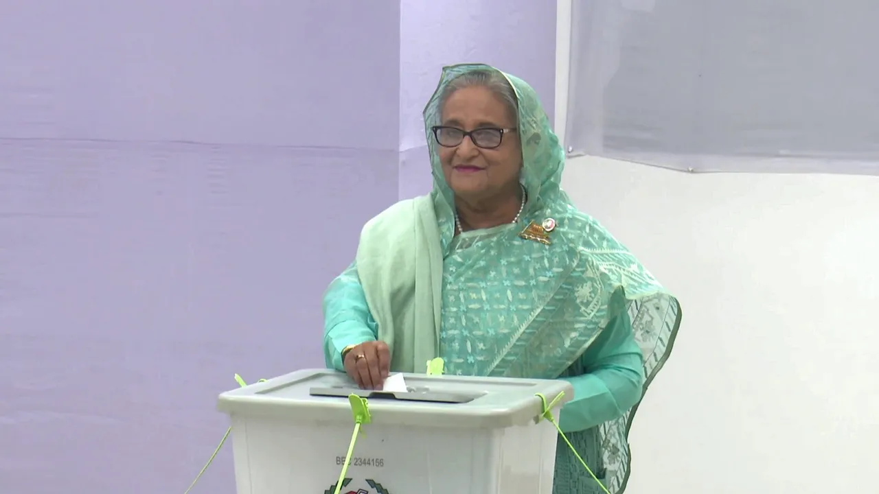 Bangladesh Prime Minister Sheikh Hasina casts her vote in the country's general elections, in Dhaka