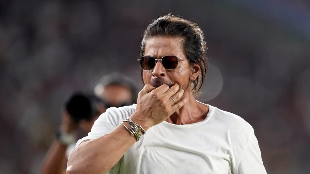 Shah Rukh Khan greets the crowd after the Qualifier 1 of Indian Premier League (IPL) 2024 T20 between Kolkata Knight Riders and Sunrisers Hyderabad's, at the Narendra Modi Stadium, in Ahmedabad, Tuesday, May 21, 2024. KKR won the match by 8 wickets to enter the finals