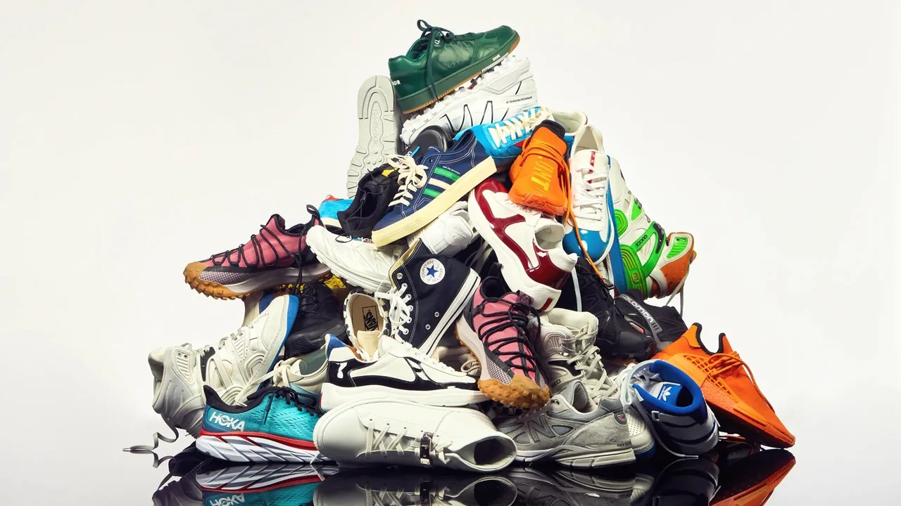 Pile of sneakers and shoes