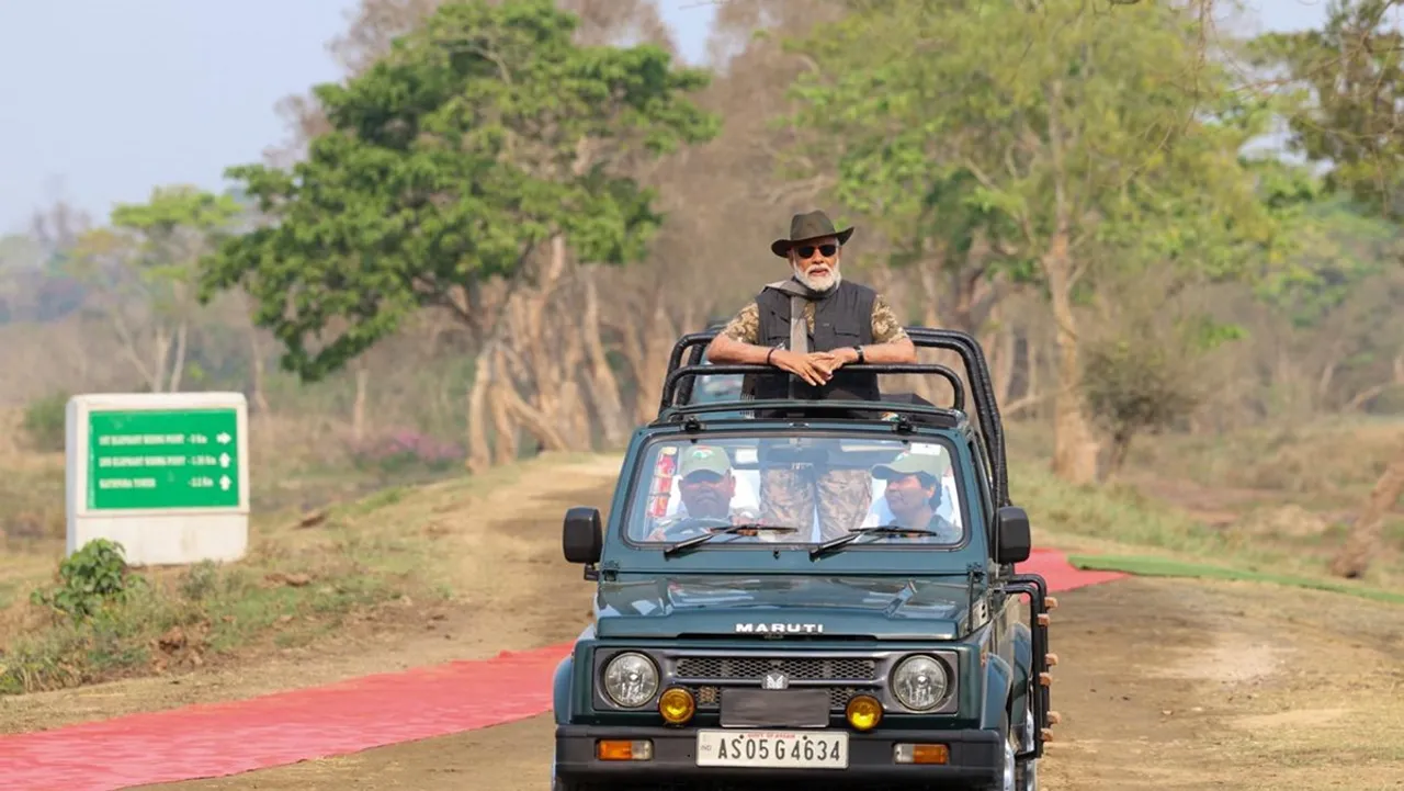 Prime Minister Narendra Modi takes 'jeep safari' during his visit to the Assam's Kaziranga National Park, Saturday morning, March 9, 2024.