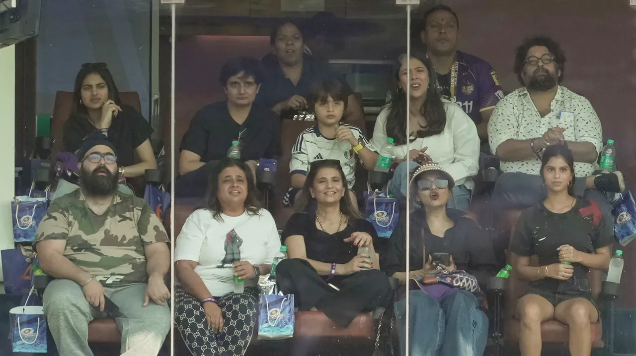 Shah Rukh Khan's daughter Suhana Khan with her friends watches the IPL 2023 cricket match between Kolkata Knight Riders and Mumbai Indians at Wankhede Stadium on April 16