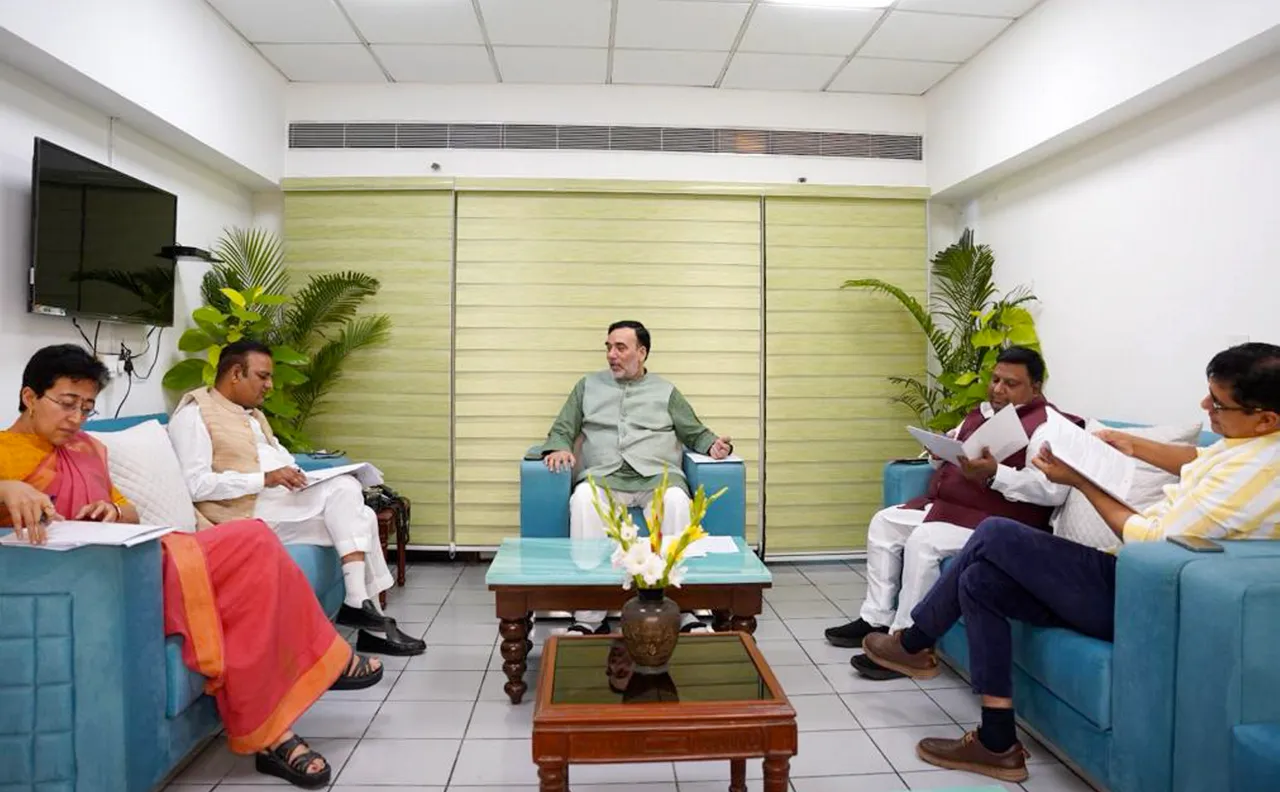 Delhi Environment Minister Gopal Rai chairs a meeting with cabinet ministers on pollution, in New Delhi