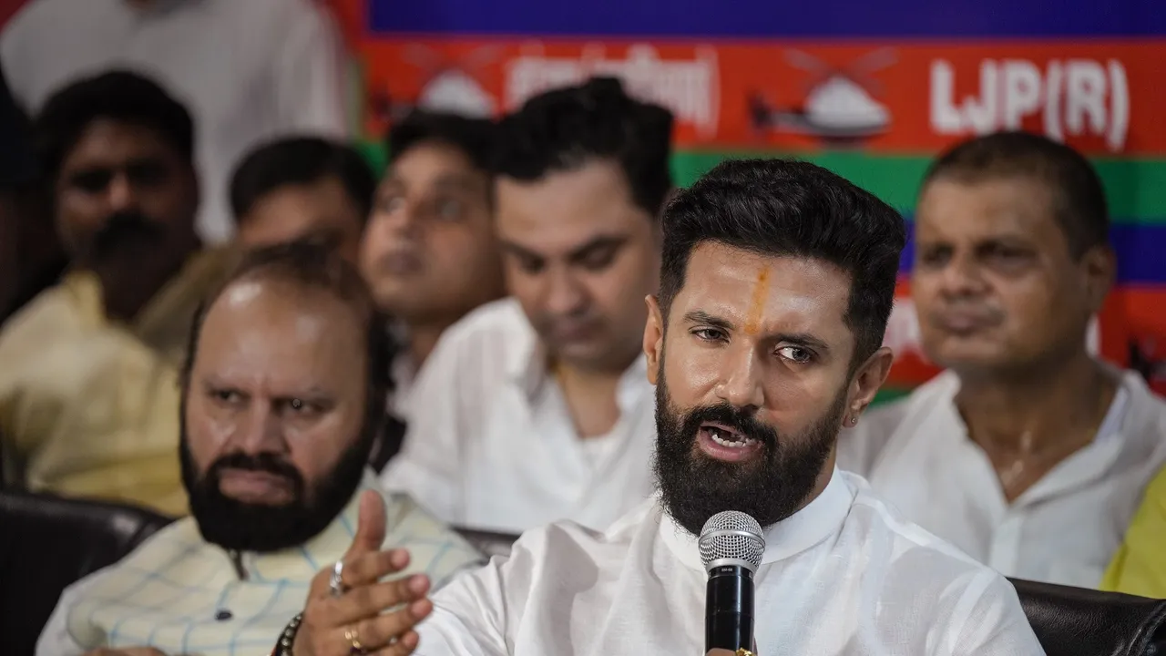 Lok Janshakti Party (Ram Vilas) chief Chirag Paswan, who joined the NDA ahead of the next year's Lok Sabha polls, addresses a press conference, in New Delhi