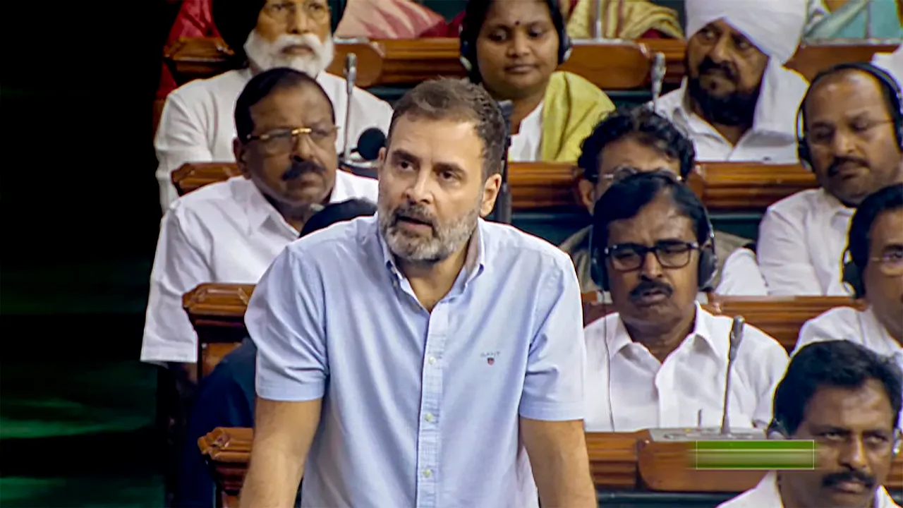 Congress MP Rahul Gandhi speaks on the Motion of No-Confidence in the Lok Sabha during the ongoing Monsoon session of Parliament, in New Delhi