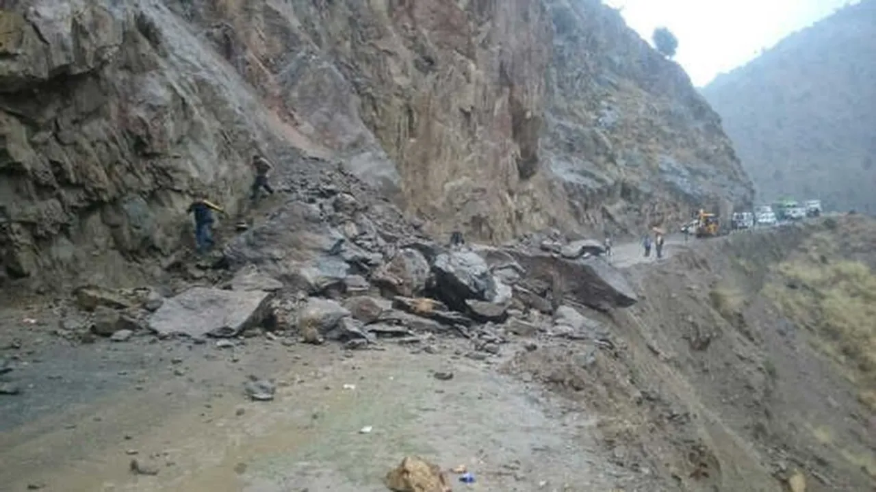 The Srinagar-Jammu national highway was closed for traffic on Monday.