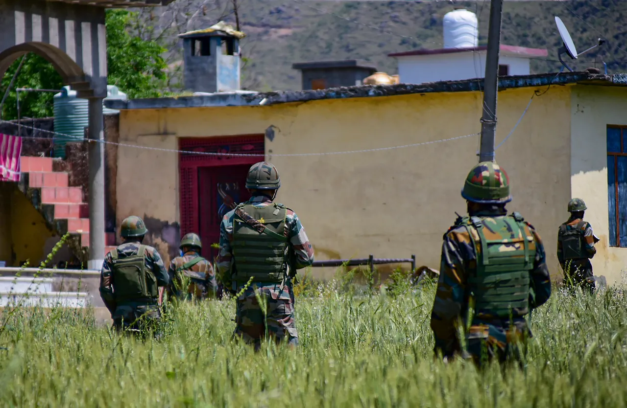 ecurity personnel during a cordon and search operation at the Bata-Doriya area in Poonch district