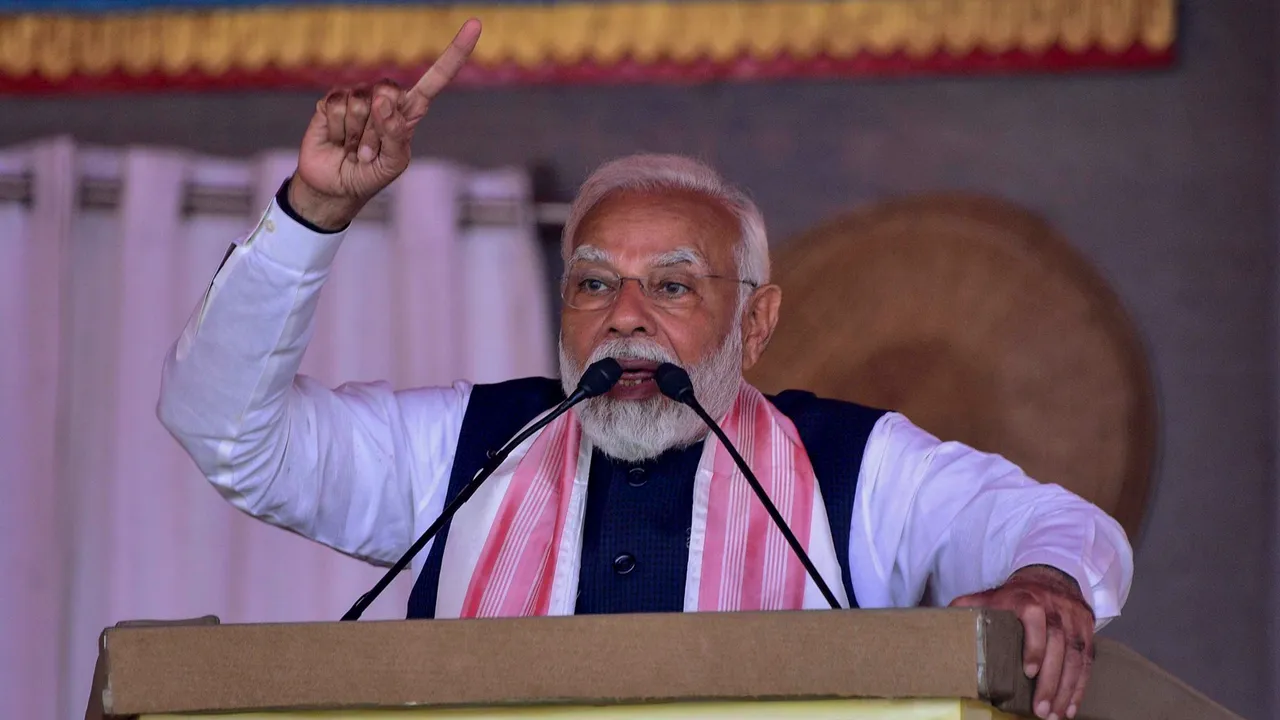 Prime Minister Narendra Modi speaks during the inauguration and foundation stone laying ceremony of various developmental projects, in Guwahati