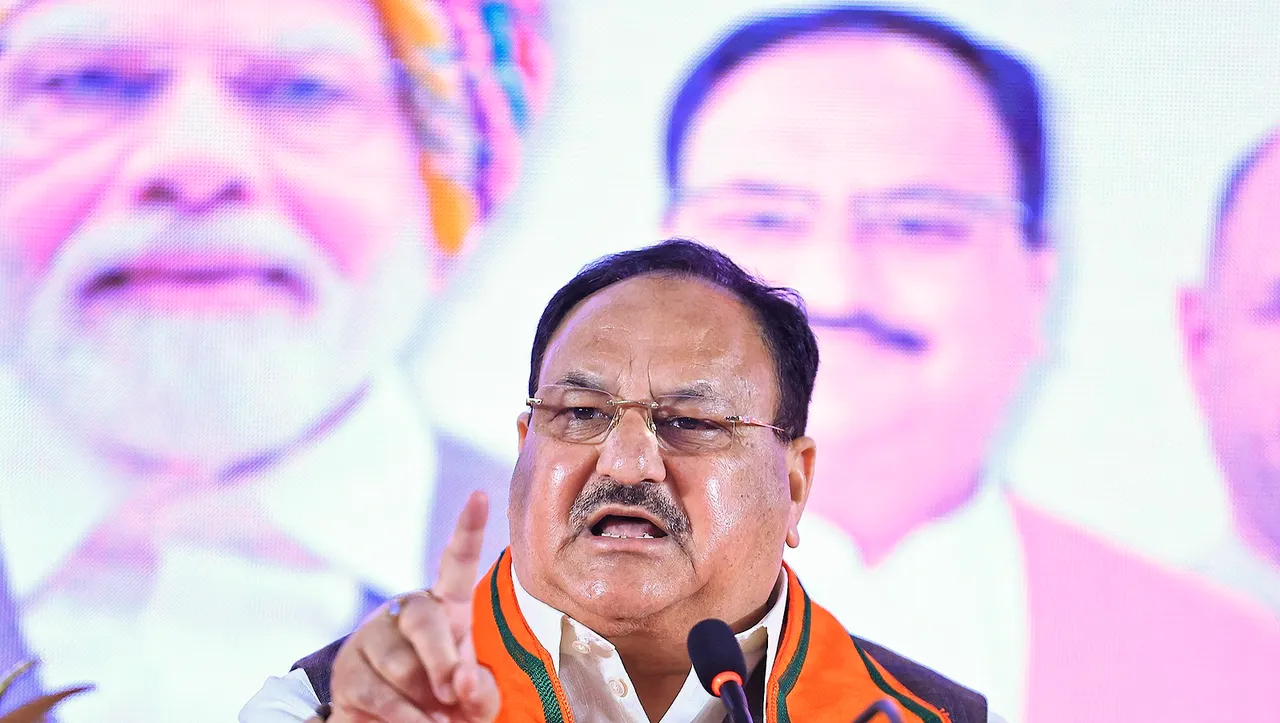 BJP National President J.P. Nadda speaks during the launch of the party's manifesto for the Rajathan Assembly elections, in Jaipur