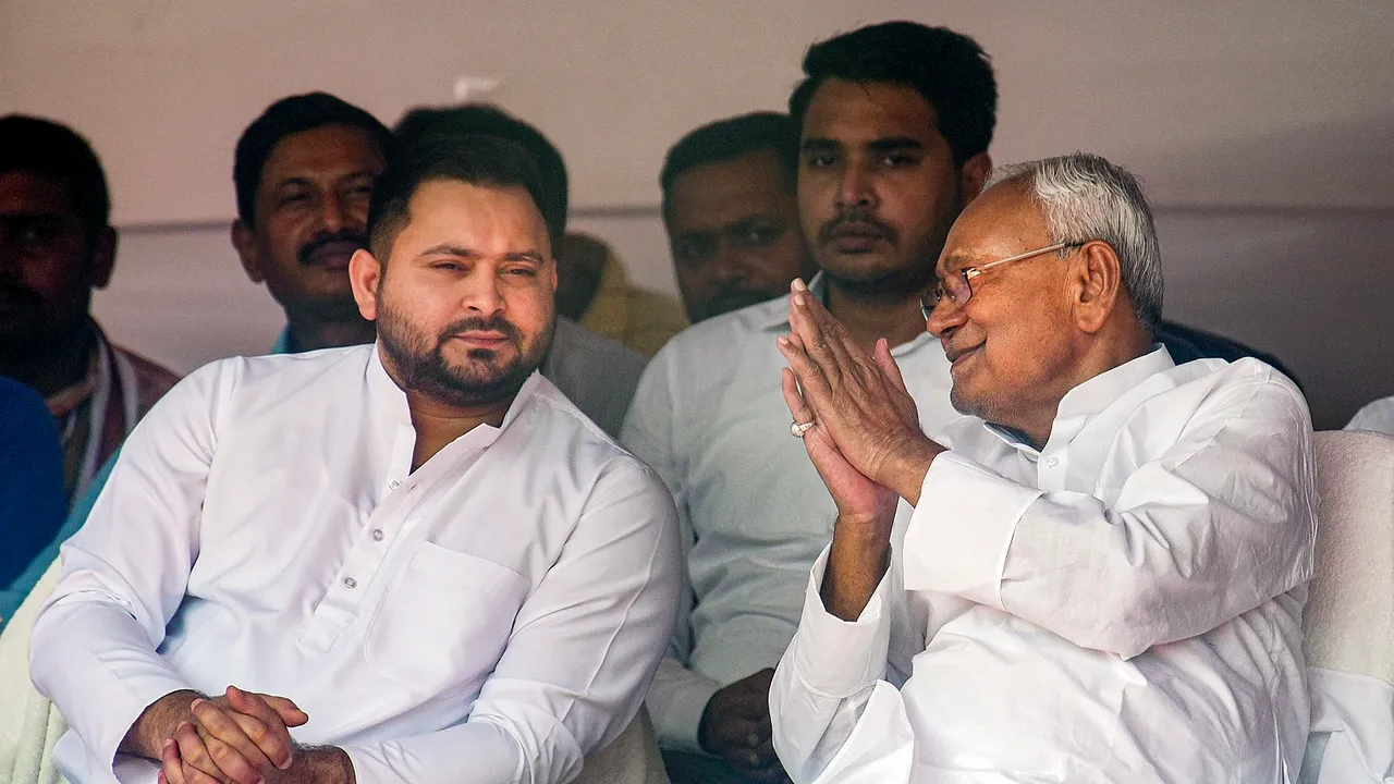 Bihar Chief Minister Nitish Kumar with Deputy Chief Minister Tejashwi Yadav during a ceremony organised on the birth anniversary of former prime minister of Mauritius Seewoosagur Ramgoolam, in Patna