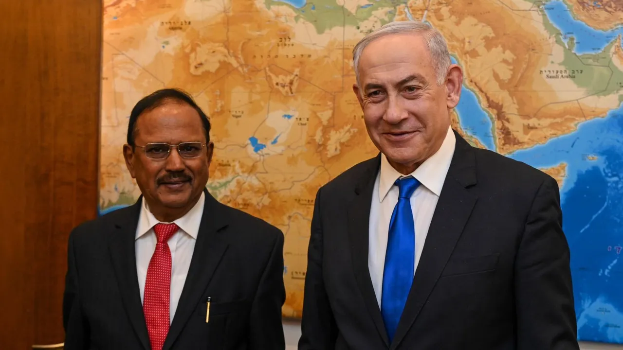 National Security Adviser Ajit Doval during a meeting with Israeli Prime Minister Benjamin Netanyahu