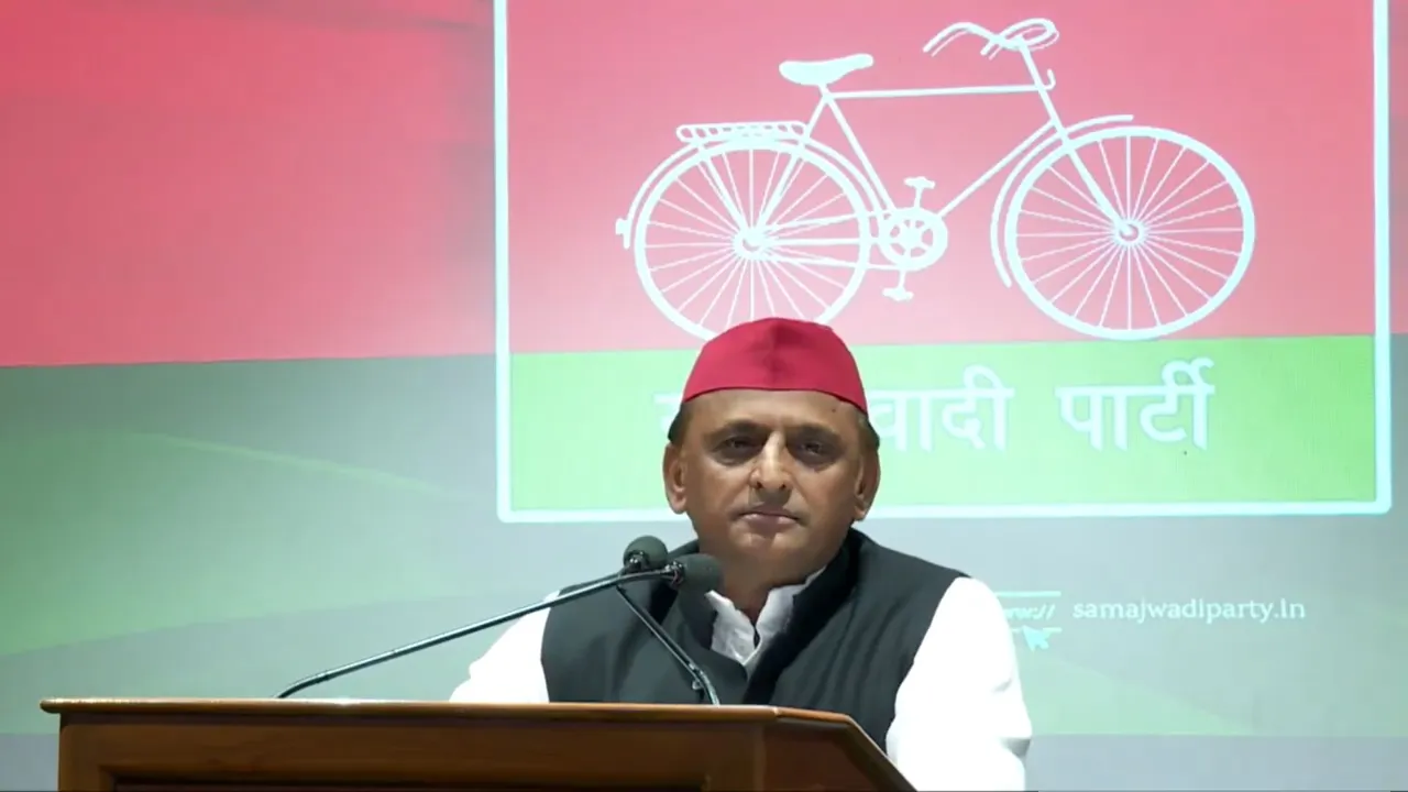 Samajwadi Party chief Akhilesh Yadav addresses a press conference ahead of the Lok Sabha poll results in Lucknow