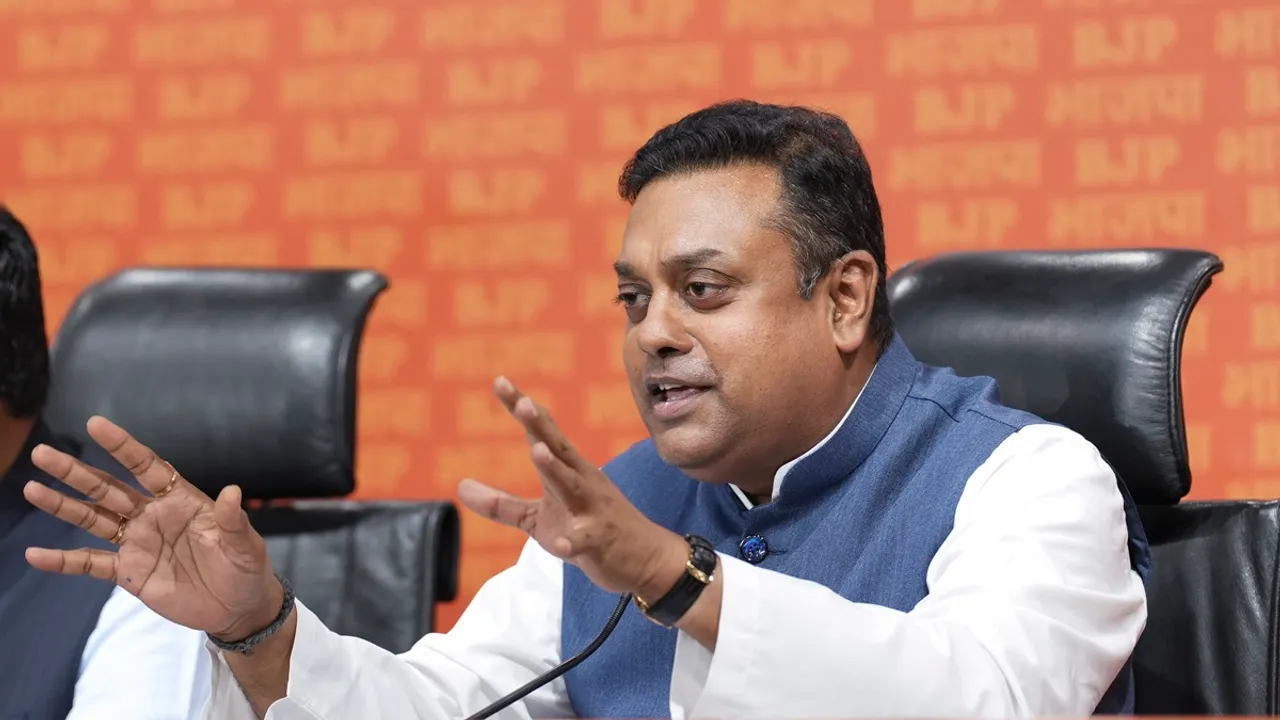 BJP leader Sambit Patra addresses a press conference at party headquarters, in New Delhi, Thursday, March 21, 2024