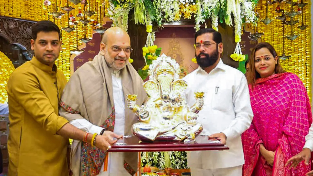 Union Home Minister Amit Shah and Maharashtra Chief Minister Eknath Shinde during a meeting, in Mumbai.