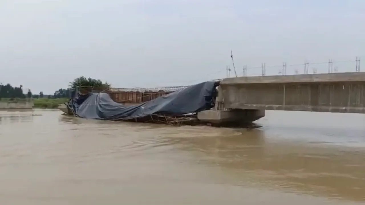 Underconstruction bridge collapses in Bihar's Madhubani