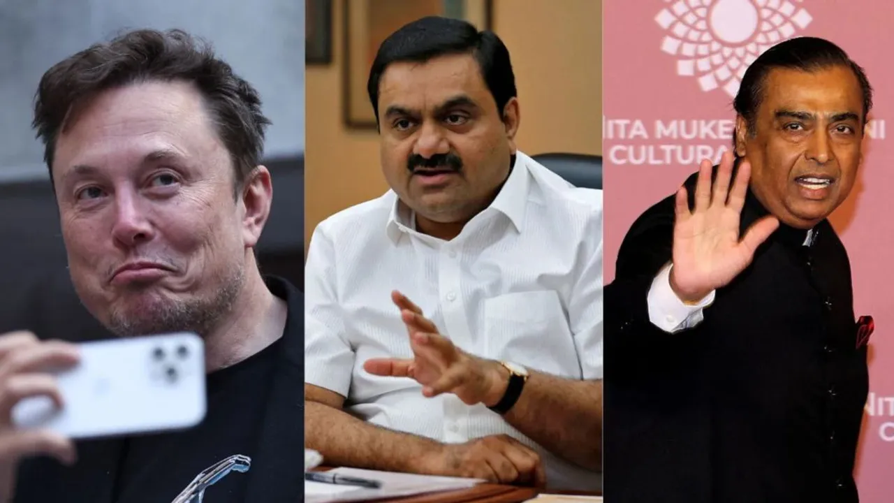 Elon Musk, Gautam Adani and Mukesh Ambani