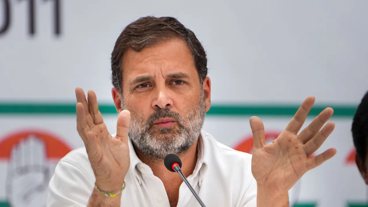 Congress leader Rahul Gandhi speaks during a press conference after the release of the party's manifesto for the Lok Sabha elections, in New Delhi, Friday, April 5, 2024